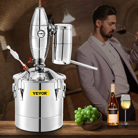 VEVOR Distillateur alambic 30L inox, avec thermomètre, pompe, tour de redressement, pour fermentation. - Image 8