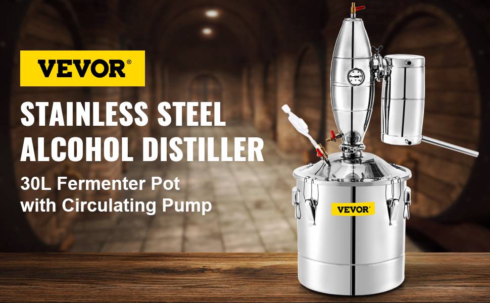 VEVOR Distillateur alambic 30L inox, avec thermomètre, pompe, tour de redressement, pour fermentation. - Image 9
