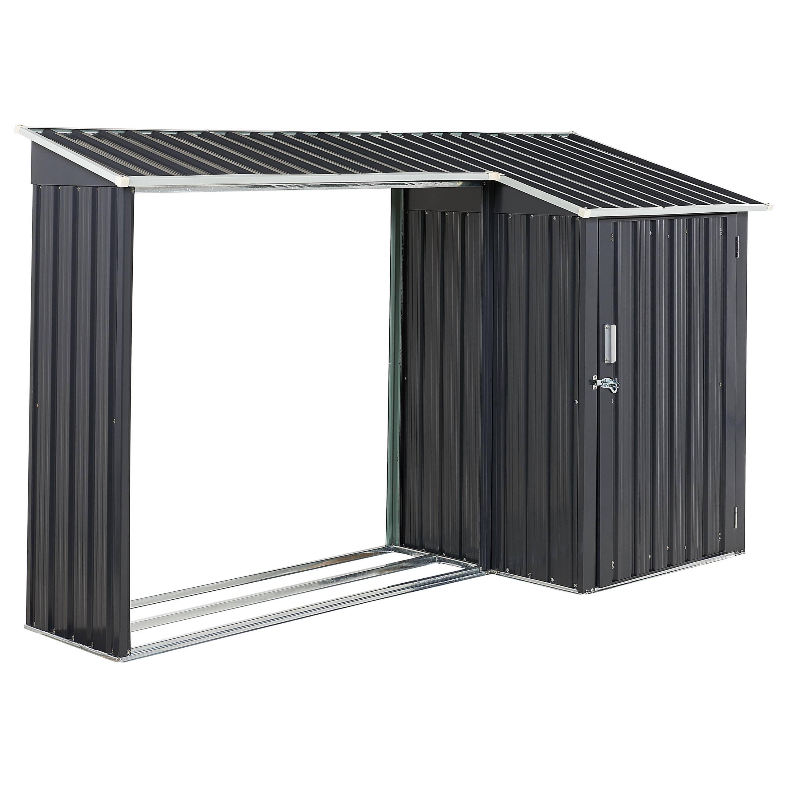 Abri de Jardin Gris en Acier 158 x 270 x 105 cm Galvanisé avec Rangement à Loquet Pratique pour Extérieur Imperméable et Inoxydable - Image 1