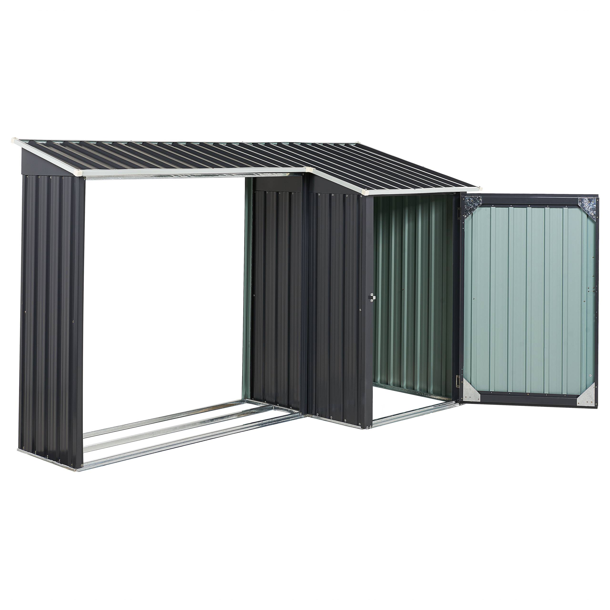 Abri de Jardin Gris en Acier 158 x 270 x 105 cm Galvanisé avec Rangement à Loquet Pratique pour Extérieur Imperméable et Inoxydable - Image 4