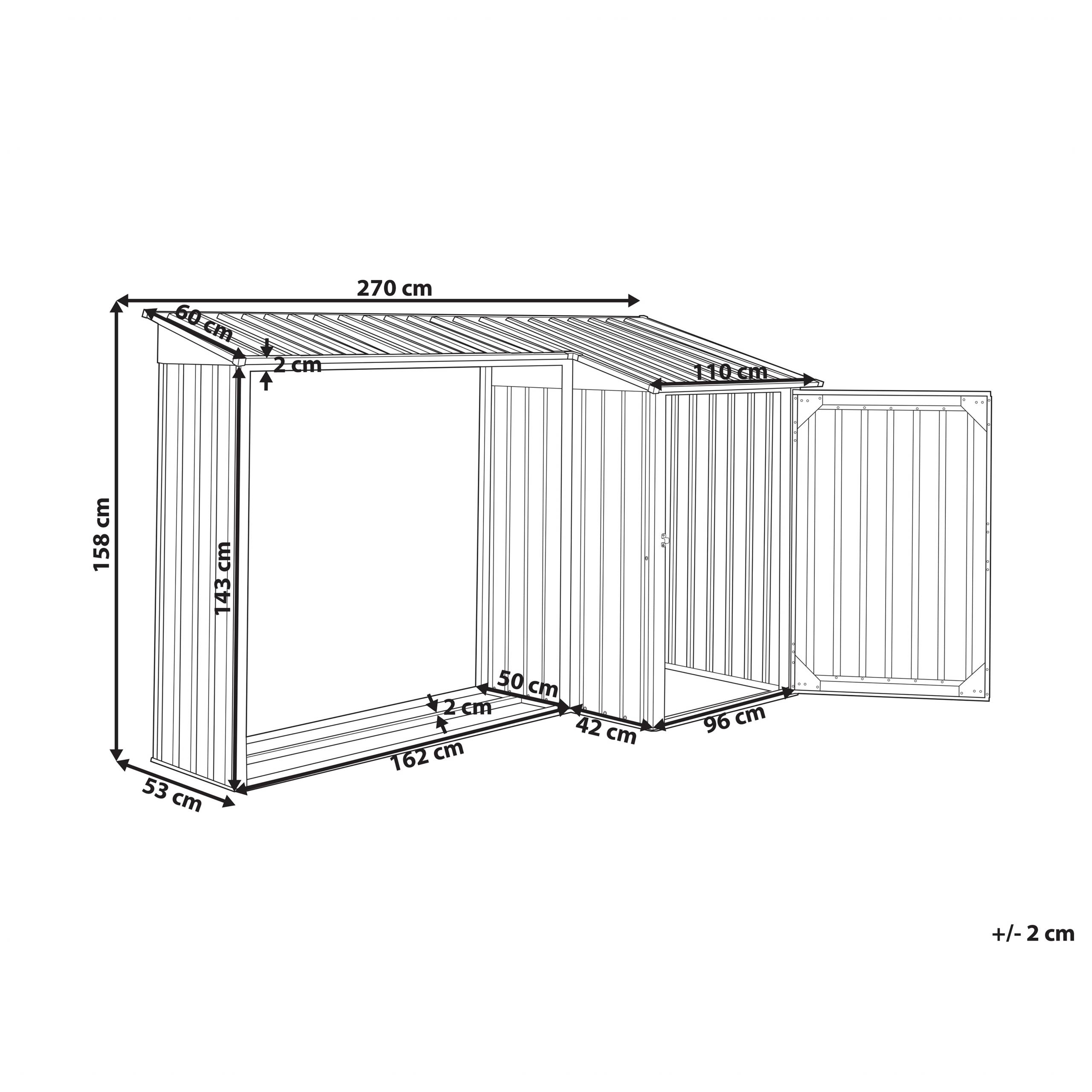 Abri de Jardin Gris en Acier 158 x 270 x 105 cm Galvanisé avec Rangement à Loquet Pratique pour Extérieur Imperméable et Inoxydable - Image 3