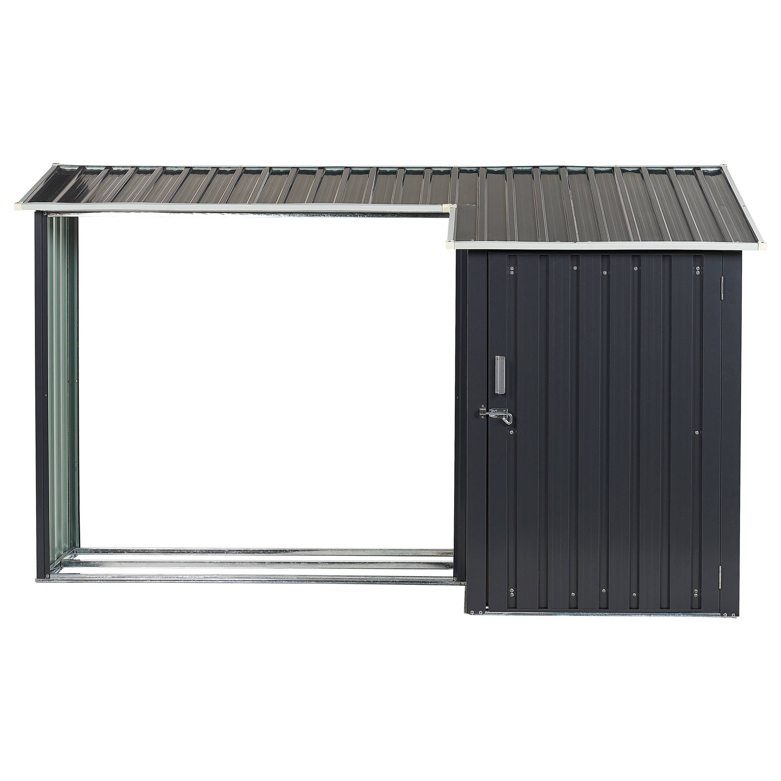 Abri de Jardin Gris en Acier 158 x 270 x 105 cm Galvanisé avec Rangement à Loquet Pratique pour Extérieur Imperméable et Inoxydable - Image 5