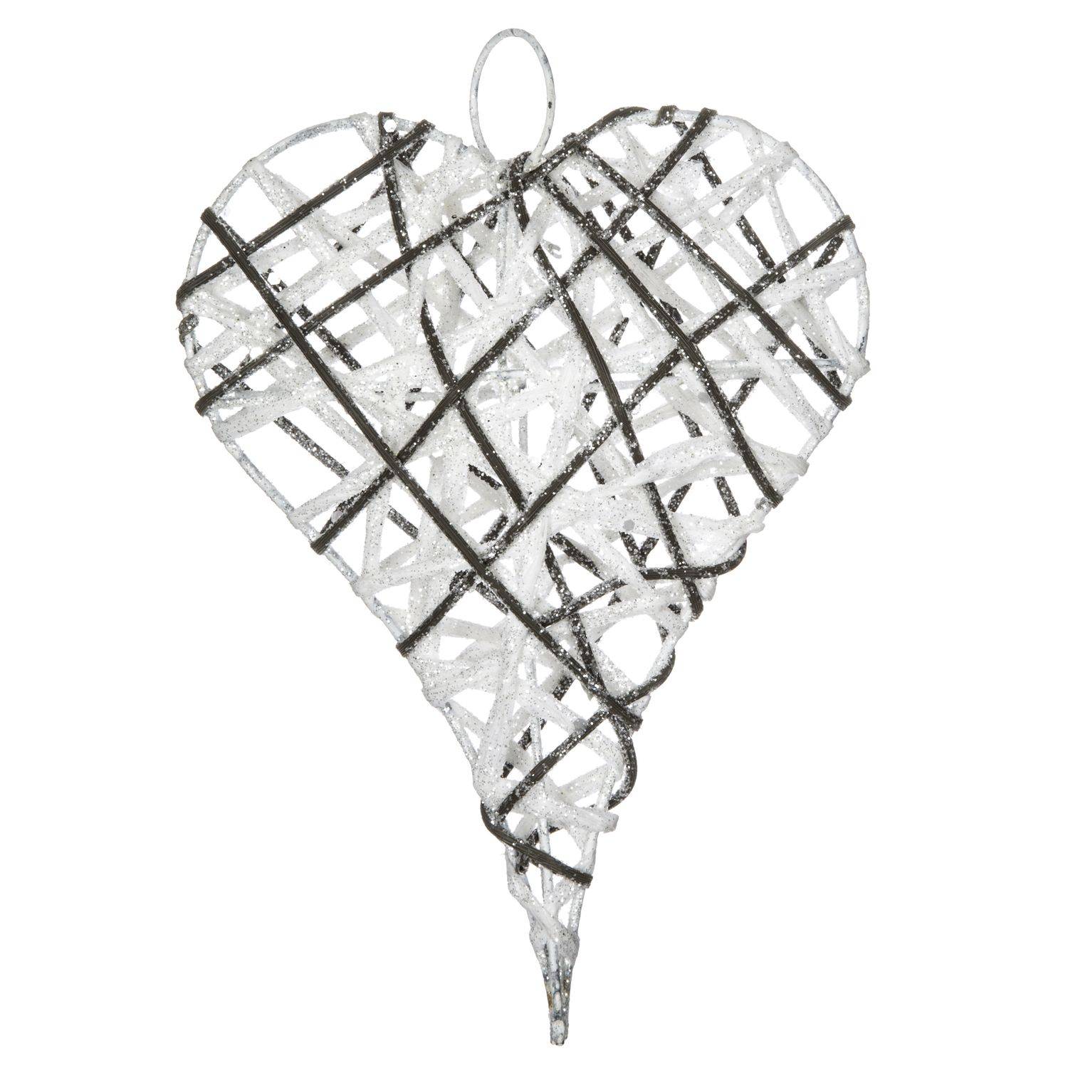 Fééric Lights & Christmas - Cœur de Noël pailleté à suspendre - 15 x 20 cm - Blanc - Féérie Lights & Christmas