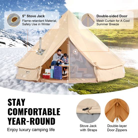 Vevor - VEVOR Tente cloche toile 6 m, yourte 4 saisons, trou poêle à bois, pour 10 pers., glamping/chasse. - Image 3
