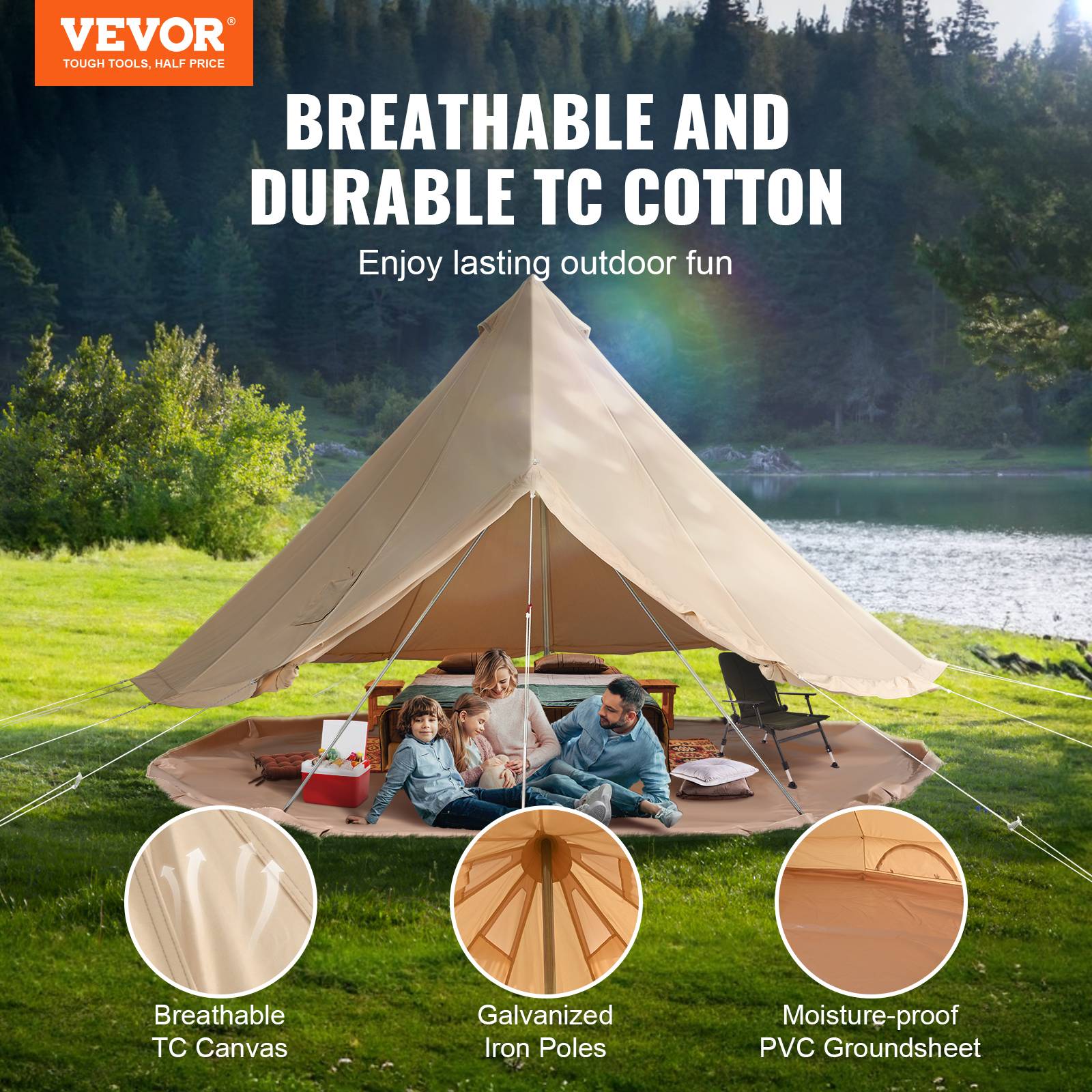 Vevor - VEVOR Tente cloche toile 6 m, yourte 4 saisons, trou poêle à bois, pour 10 pers., glamping/chasse. - Image 2