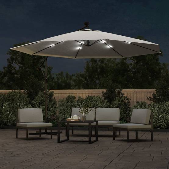 Parasol déporté métal et polyester sable 350 x 350 x 290 cm - PANGIVO - Image 3