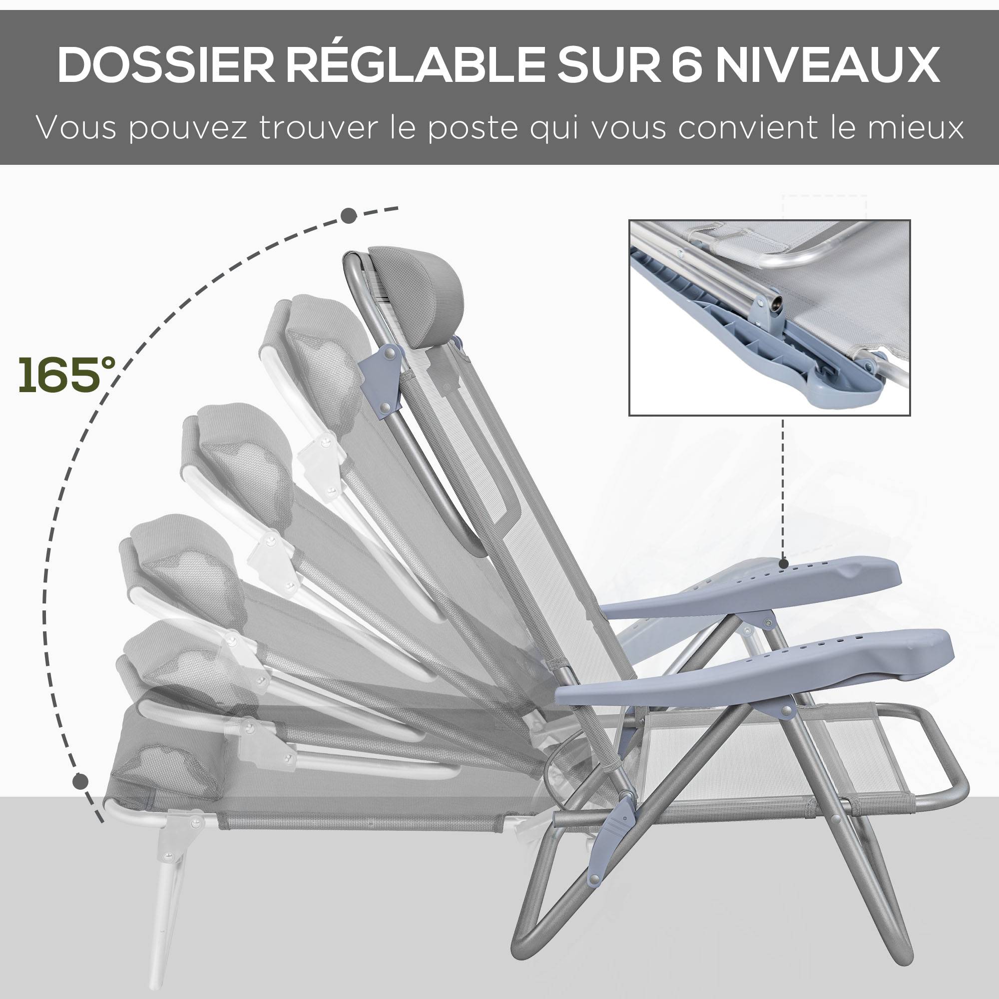 Lot de 2 chaises de jardin pliante aluminium et maille 62 x 65 x 80 cm - PANGIVO - Image 7