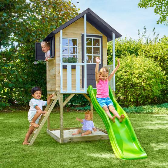 Maisonnette modulable sur pilotis avec balcon et glissière JACINTHES en bois FSC® - Image 1