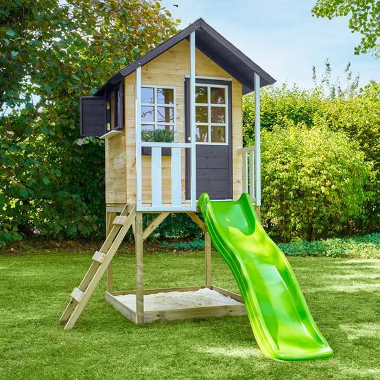 Maisonnette modulable sur pilotis avec balcon et glissière JACINTHES en bois FSC® - Image 7