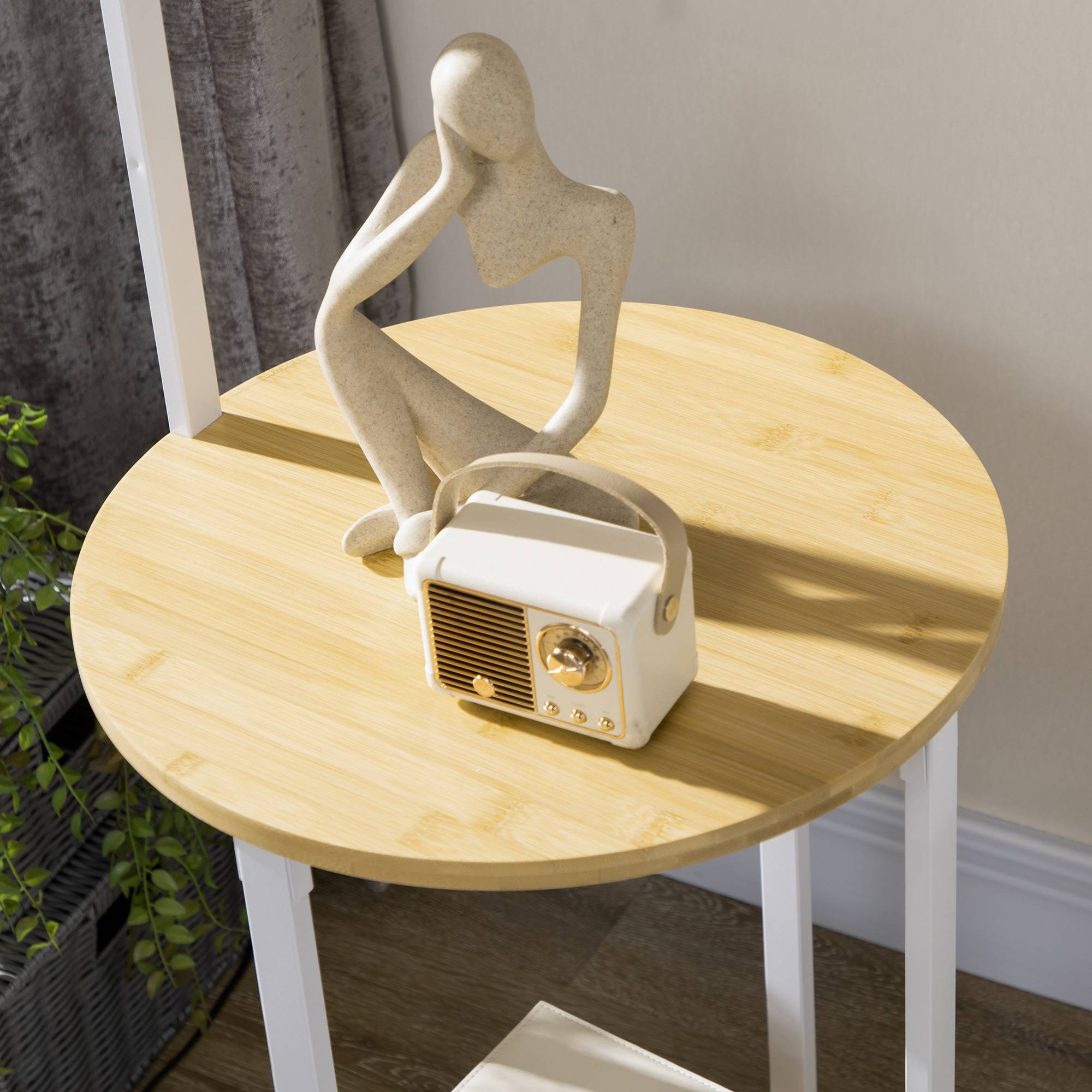 Lampadaire blanc avec table d’appoint abat-jour lin interrupteur au pied 43 × 39,5 × 162 cm salon chambre - Image 10