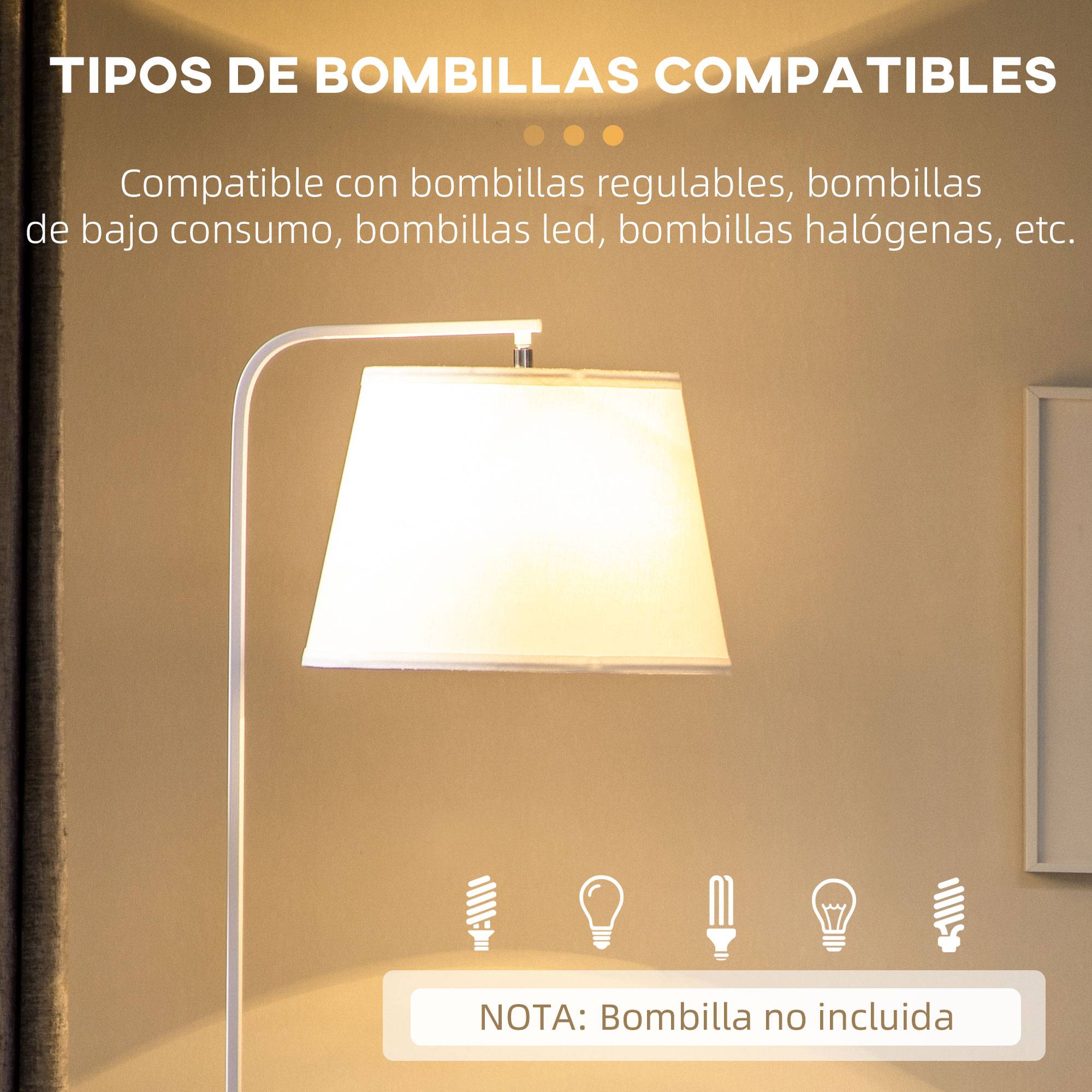 Lampadaire blanc avec table d’appoint abat-jour lin interrupteur au pied 43 × 39,5 × 162 cm salon chambre - Image 9