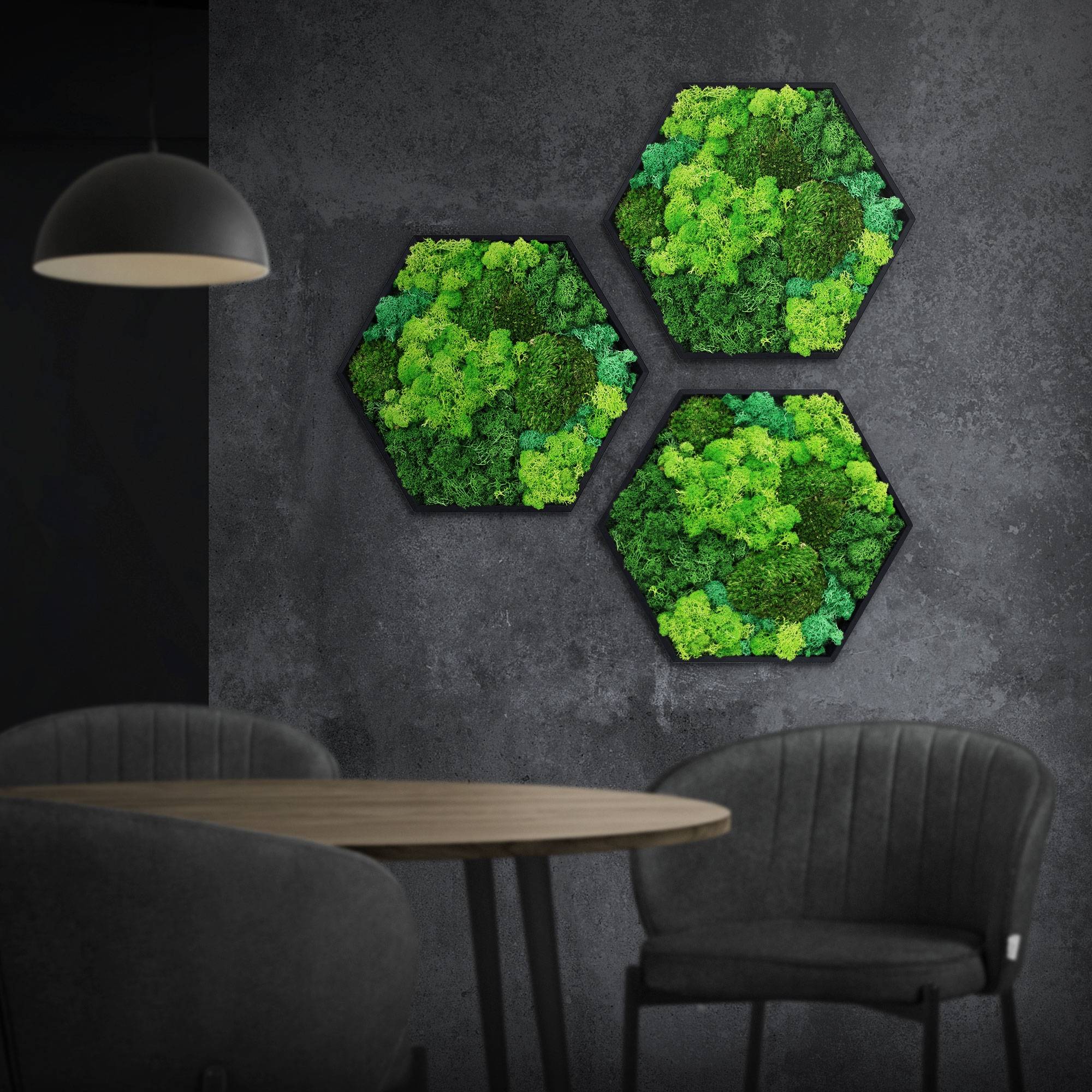 Ecd-Germany - Tableau végétal mural, mélange de mousses stabilisées, hexagonal, 38 x 34 cm, vert, décoration d'intérieur effet 3D, sans entretien, pièce unique - Image 1