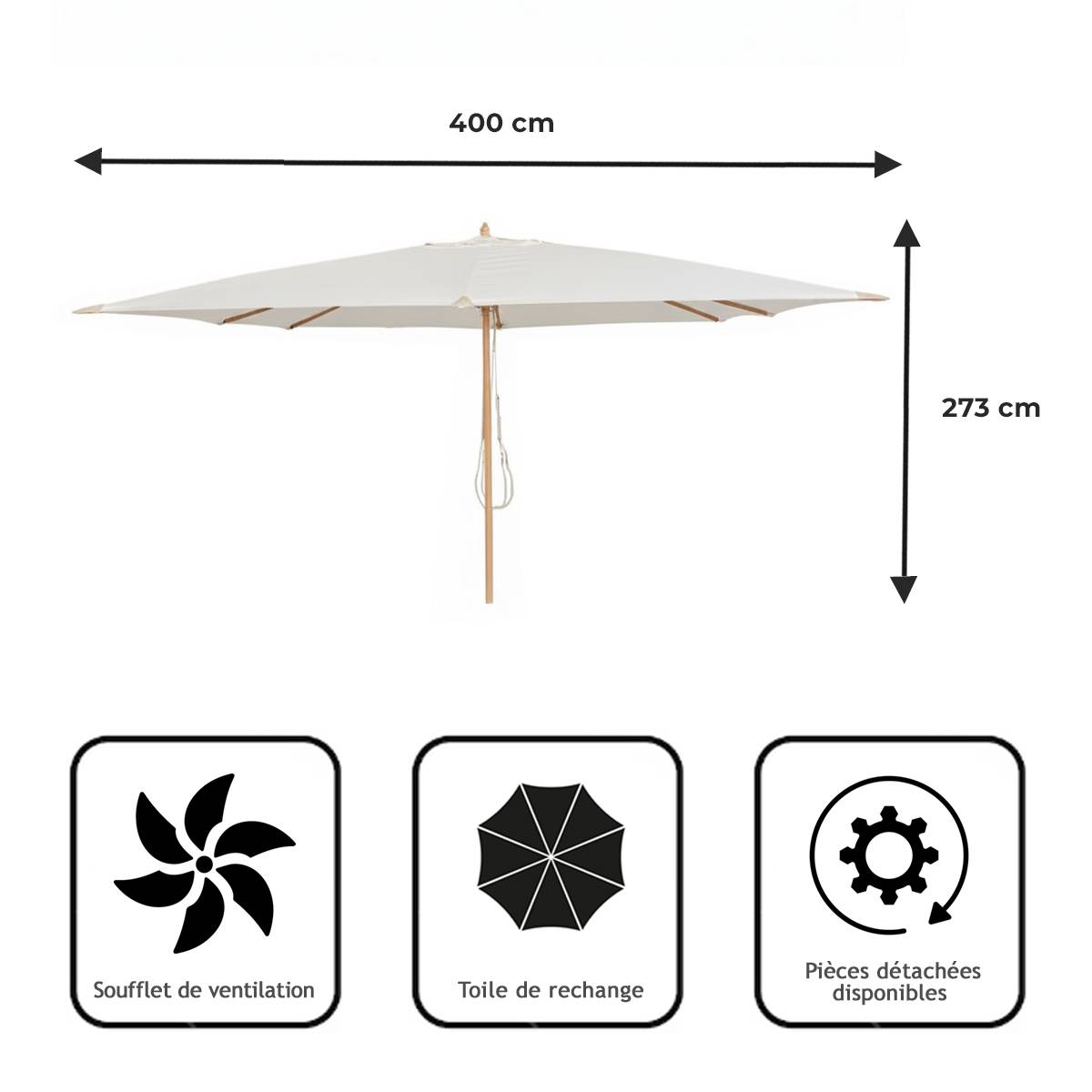 Parasol droit écru 4x3 m Pegasia - Gecko Jardin - Image 9
