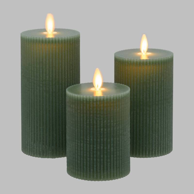Lotti - Lot de 3 Bougies striées à LED Cire verte Jade H10/12,5/15cm avec Télécommande Lotti - Image 1