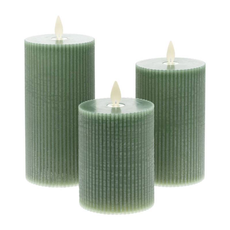 Lotti - Lot de 3 Bougies striées à LED Cire verte Jade H10/12,5/15cm avec Télécommande Lotti - Image 2