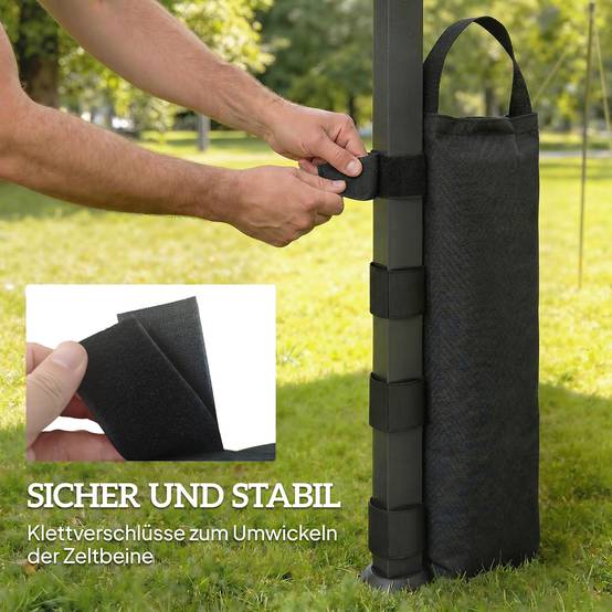 Lot de 8 sacs de lestage tissu Oxford tente barnum fixation velcro noir 20x50 cm - ComfortXL Outdoor Living - Image 7