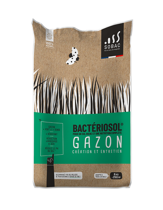 0 - Bactériosol Gazon, Engrais Organique 100% Naturel, Création et Entretien Pelouse BIO, Enrichi en Micro-organismes, Amendement rapide 8 kg - SOBAC