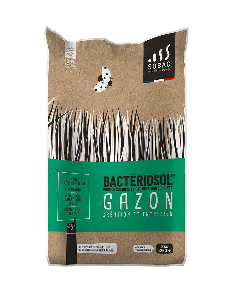 0 - Bactériosol Gazon, Engrais Organique 100% Naturel, Création et Entretien Pelouse BIO, Enrichi en Micro-organismes, Amendement rapide 8 kg - SOBAC - Image 1