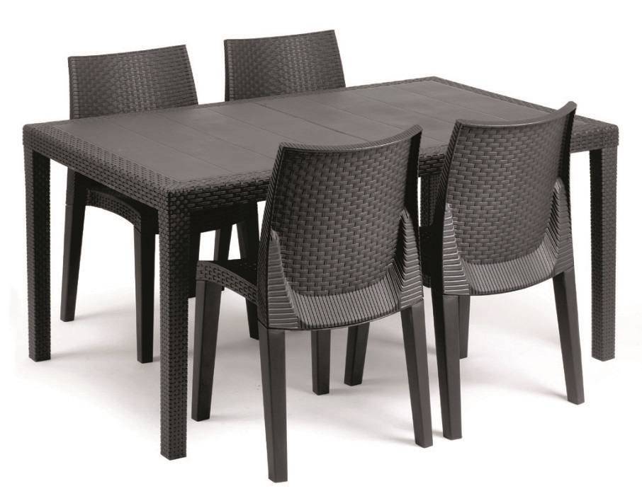 Dmora - Lot de 4 chaises d'extérieur Dmaldin, sièges de jardin, chaise de table à manger, fauteuil d'extérieur effet rotin, 55x48h86 cm, Anthracite - Dmora - Image 5