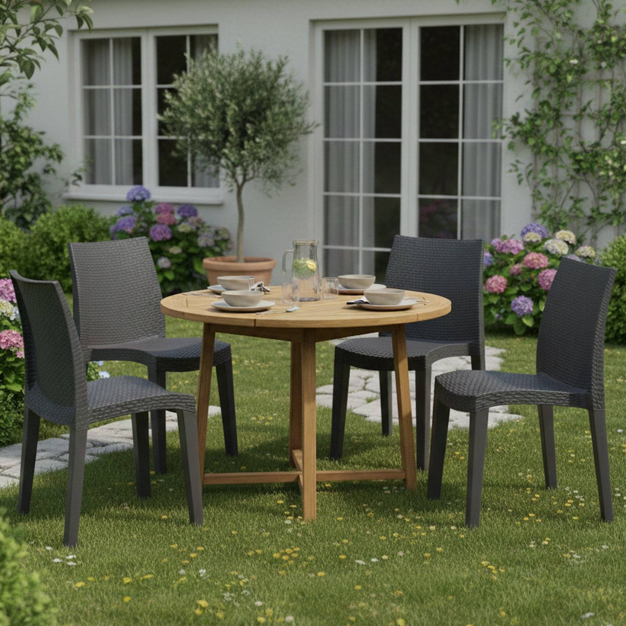 Dmora - Lot de 4 chaises d'extérieur Dmaldin, sièges de jardin, chaise de table à manger, fauteuil d'extérieur effet rotin, 55x48h86 cm, Anthracite - Dmora - Image 2