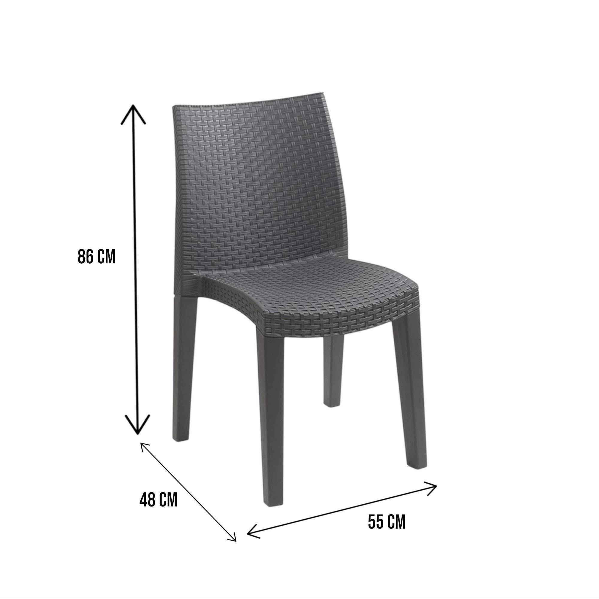 Dmora - Lot de 4 chaises d'extérieur Dmaldin, sièges de jardin, chaise de table à manger, fauteuil d'extérieur effet rotin, 55x48h86 cm, Anthracite - Dmora - Image 3