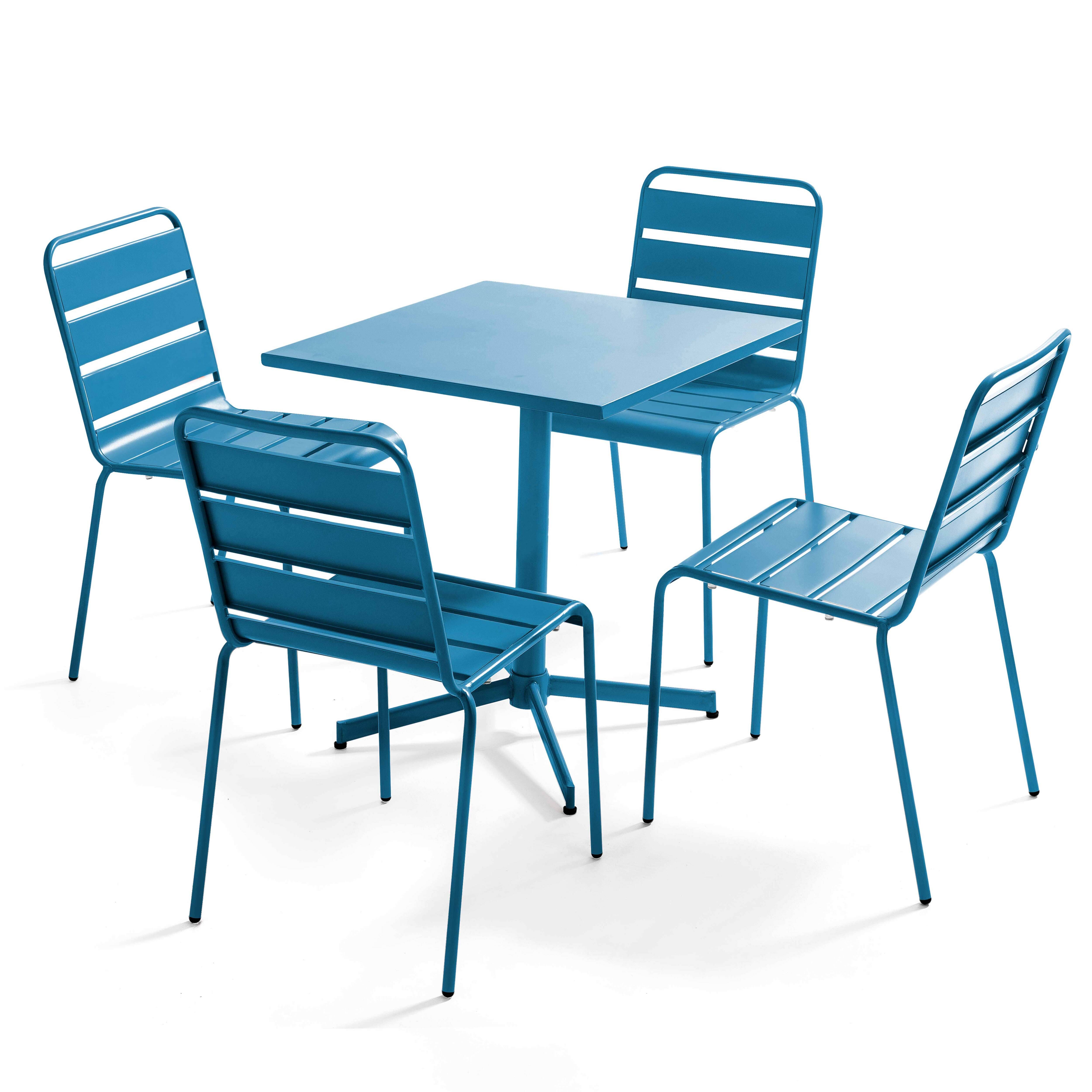 Oviala - Ensemble table de jardin carrée et 4 chaises bleu pacific Palavas - Oviala - Image 1