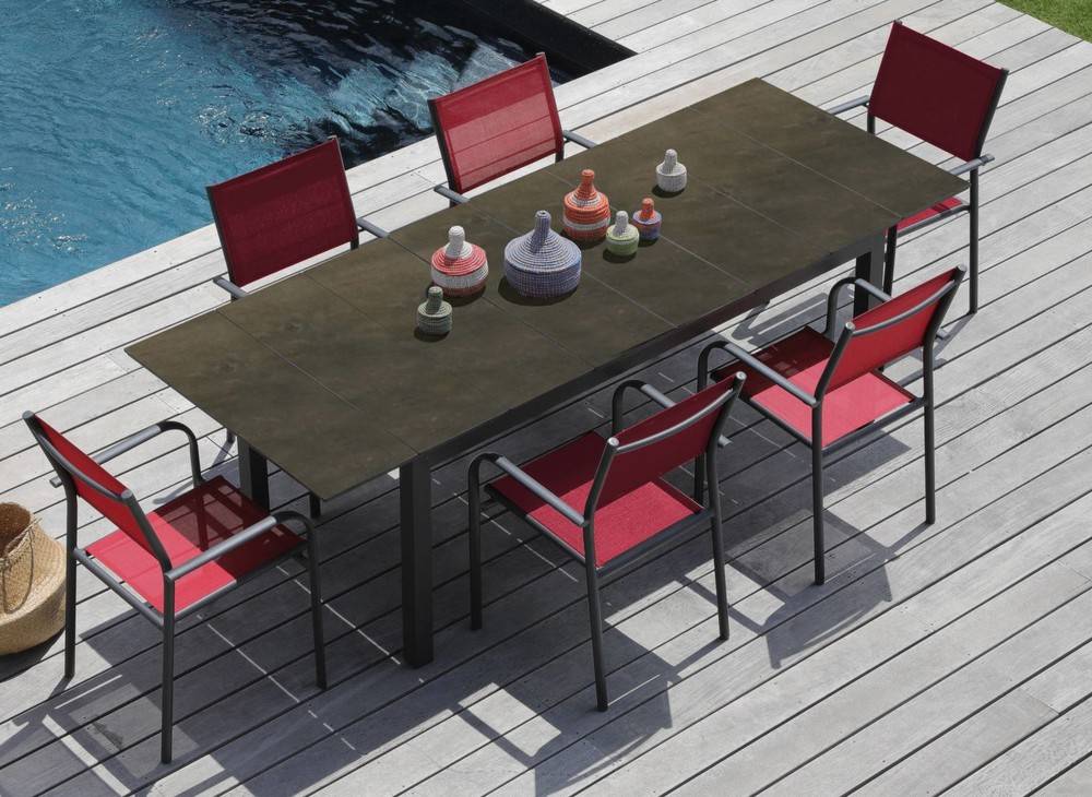 Proloisirs - Table de jardin rectangulaire extensible Tahaa plateau Fundermax® graphite/cave 180/240 cm PROLOISIRS - Image 2