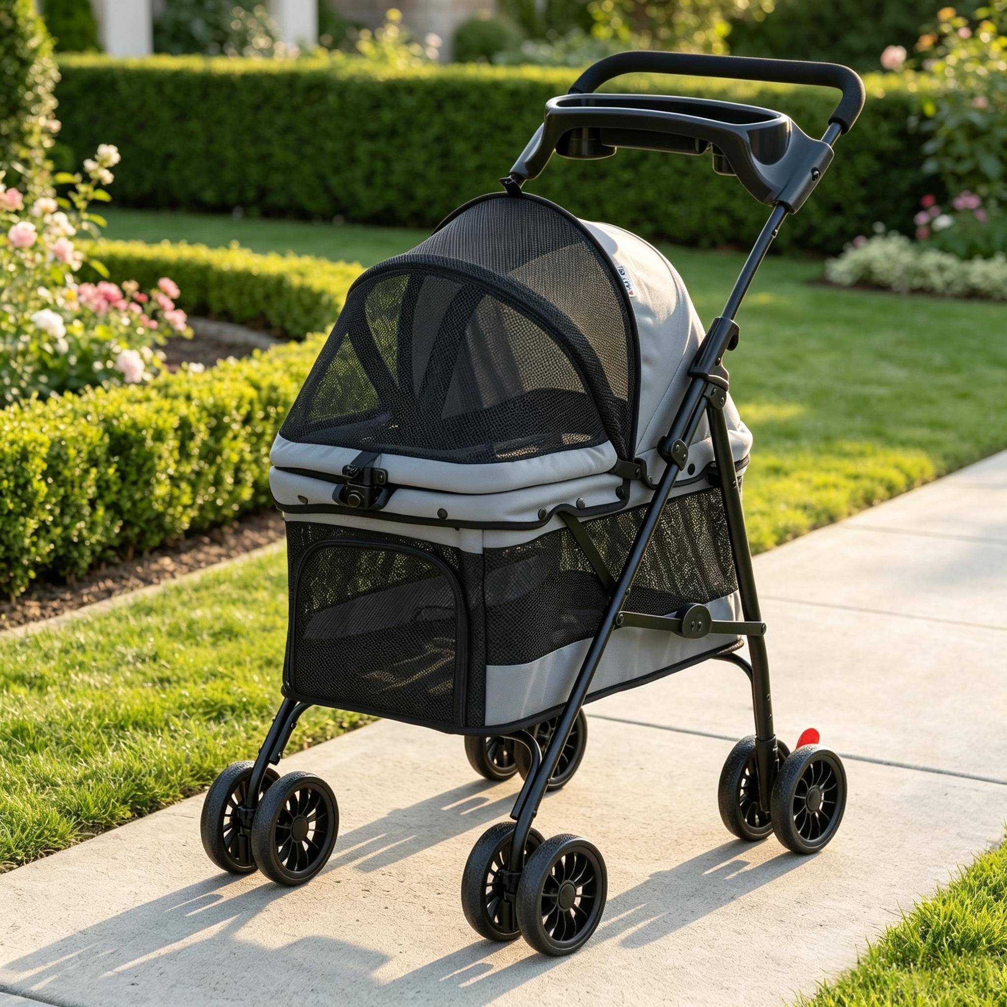 ComfortXL - Poussette pour chien et chat tissu Oxford gris noir pliable promenade voyage - ComfortXL Outdoor Living - Image 1