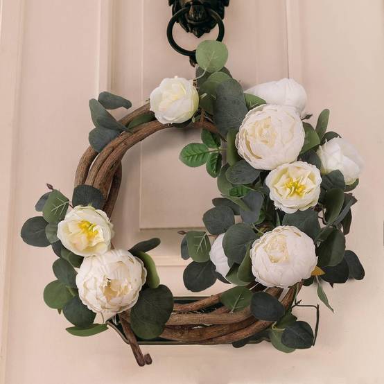 Décoration Murale Pivoines et Eucalyptus Artificiels Blanc - Lot de 2 - Pour Mariage et Événements - Lytech - Image 5