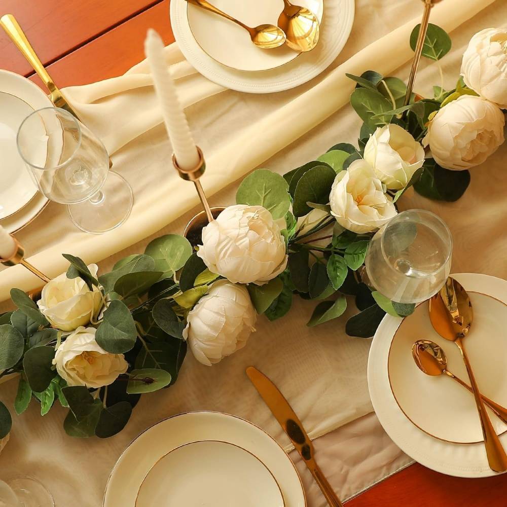 Décoration Murale Pivoines et Eucalyptus Artificiels Blanc - Lot de 2 - Pour Mariage et Événements - Lytech - Image 3