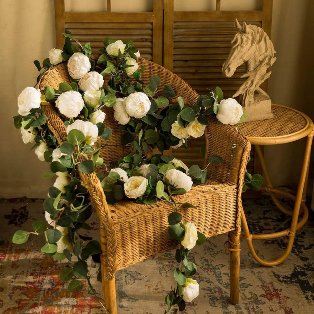 Décoration Murale Pivoines et Eucalyptus Artificiels Blanc - Lot de 2 - Pour Mariage et Événements - Lytech - Image 4