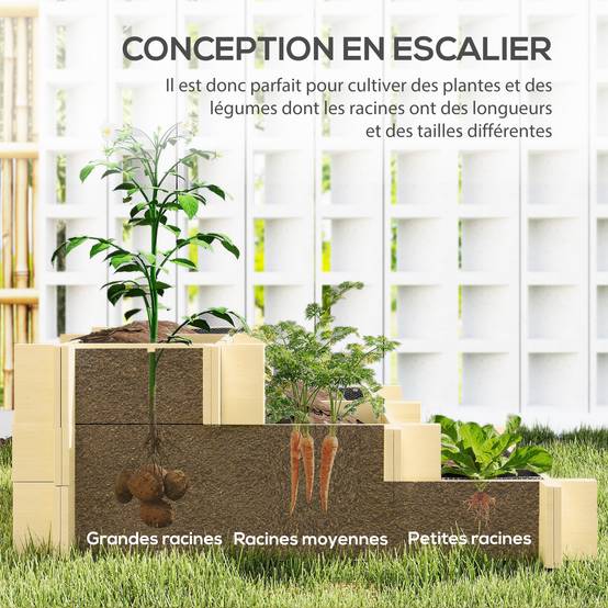 Carré potager bois de sapin naturel 93 x 93 x 35 cm - PANGIVO - Image 7