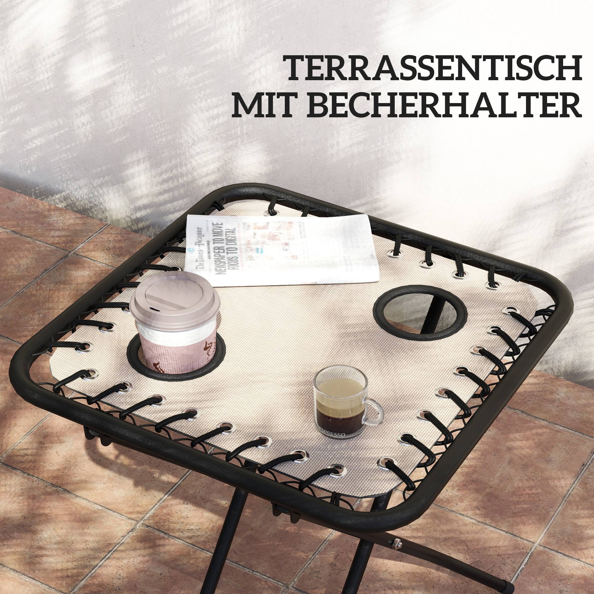 Ensemble jardin 3 pièces transat table basse 2 chaises coussins beige 110 cm - Image 7