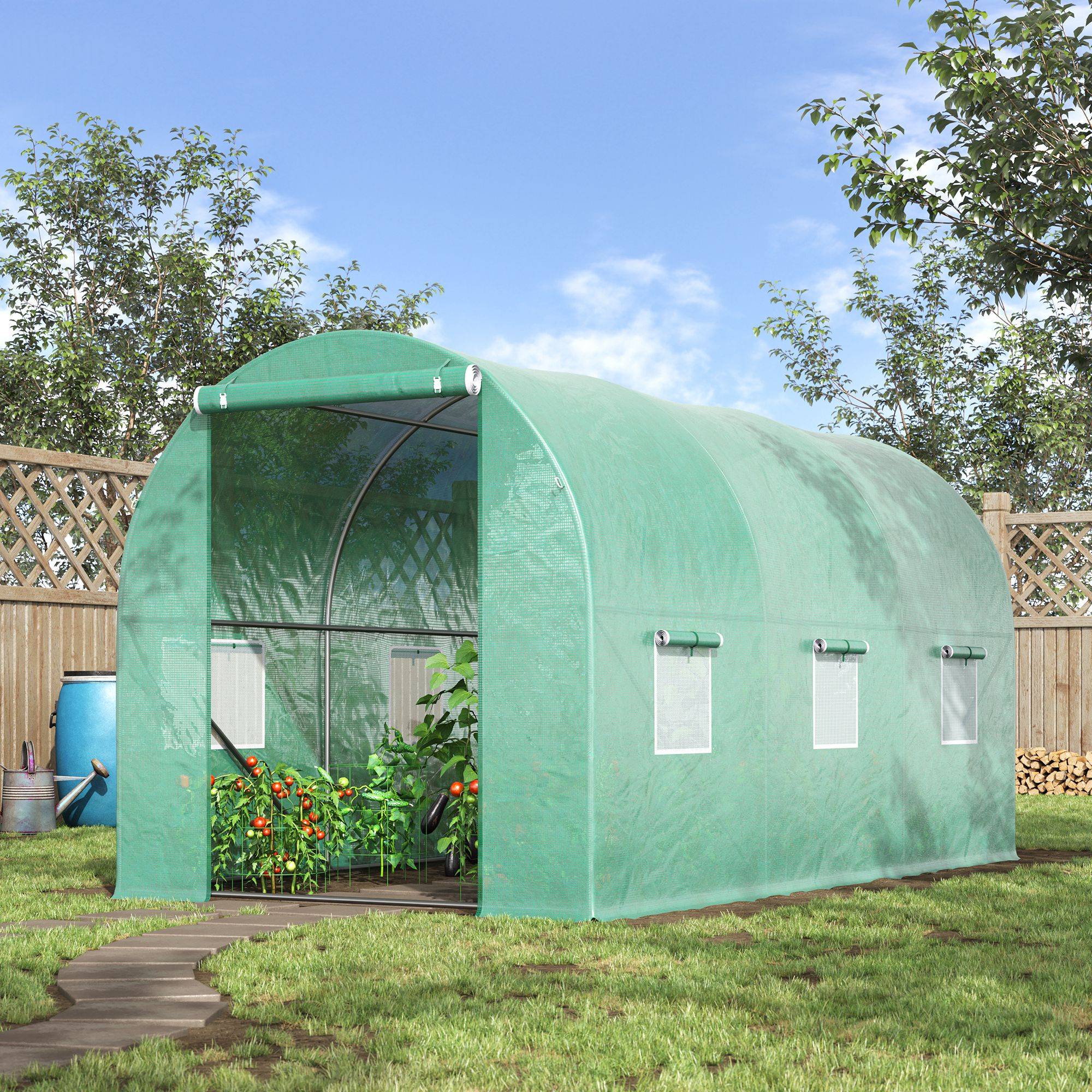 Serre de Jardin Tunnel 8 m² 4L x 2l x 1,9H m Acier galvanisé renforcé diamètre 2,4 cm + PE Haute densité fenêtres Porte Vert - Image 4
