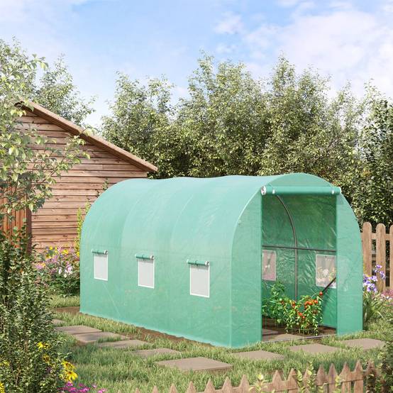 Serre de Jardin Tunnel 8 m² 4L x 2l x 1,9H m Acier galvanisé renforcé diamètre 2,4 cm + PE Haute densité fenêtres Porte Vert - Image 3