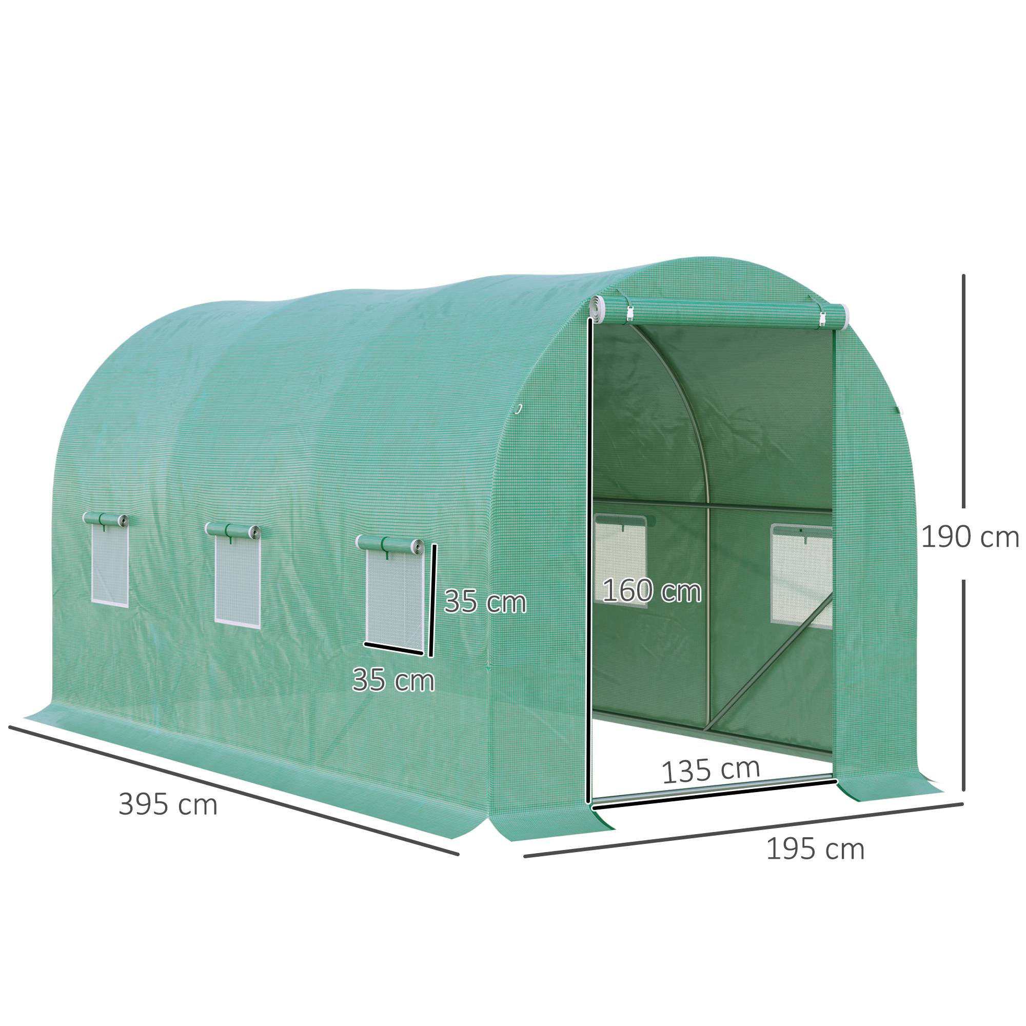 Serre de Jardin Tunnel 8 m² 4L x 2l x 1,9H m Acier galvanisé renforcé diamètre 2,4 cm + PE Haute densité fenêtres Porte Vert - Image 5