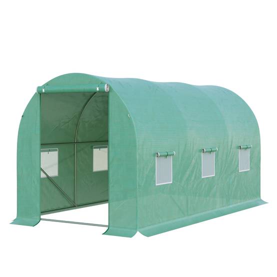Serre de Jardin Tunnel 8 m² 4L x 2l x 1,9H m Acier galvanisé renforcé diamètre 2,4 cm + PE Haute densité fenêtres Porte Vert - Image 2