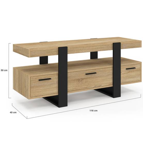 Meuble TV 116 cm PHOENIX avec tiroirs bois et noir - Image 5