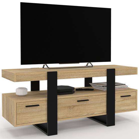 Meuble TV 116 cm PHOENIX avec tiroirs bois et noir - Image 2