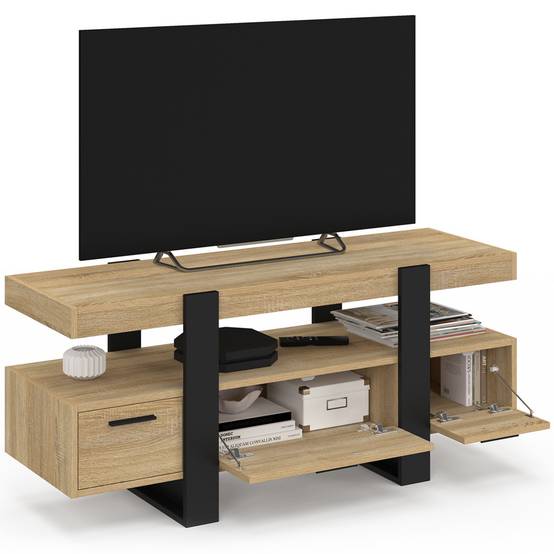 Meuble TV 116 cm PHOENIX avec tiroirs bois et noir - Image 4