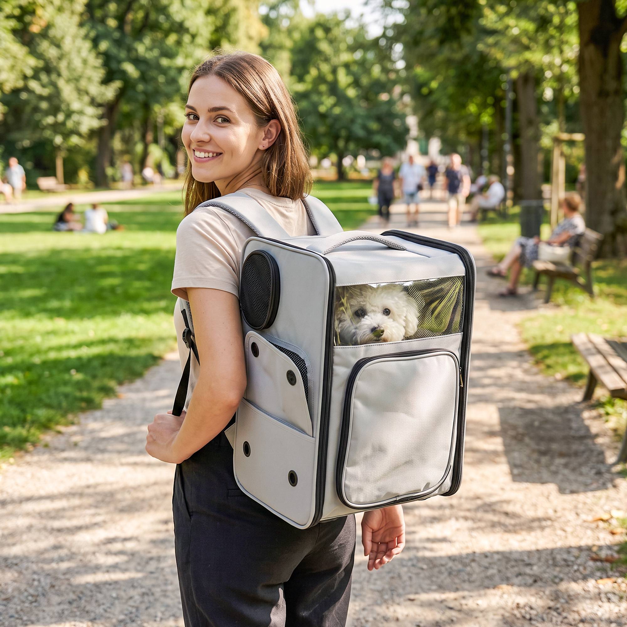 Sac transport animal roulettes pliable chien chat 5 kg, trolley respirant, gris - Image 4