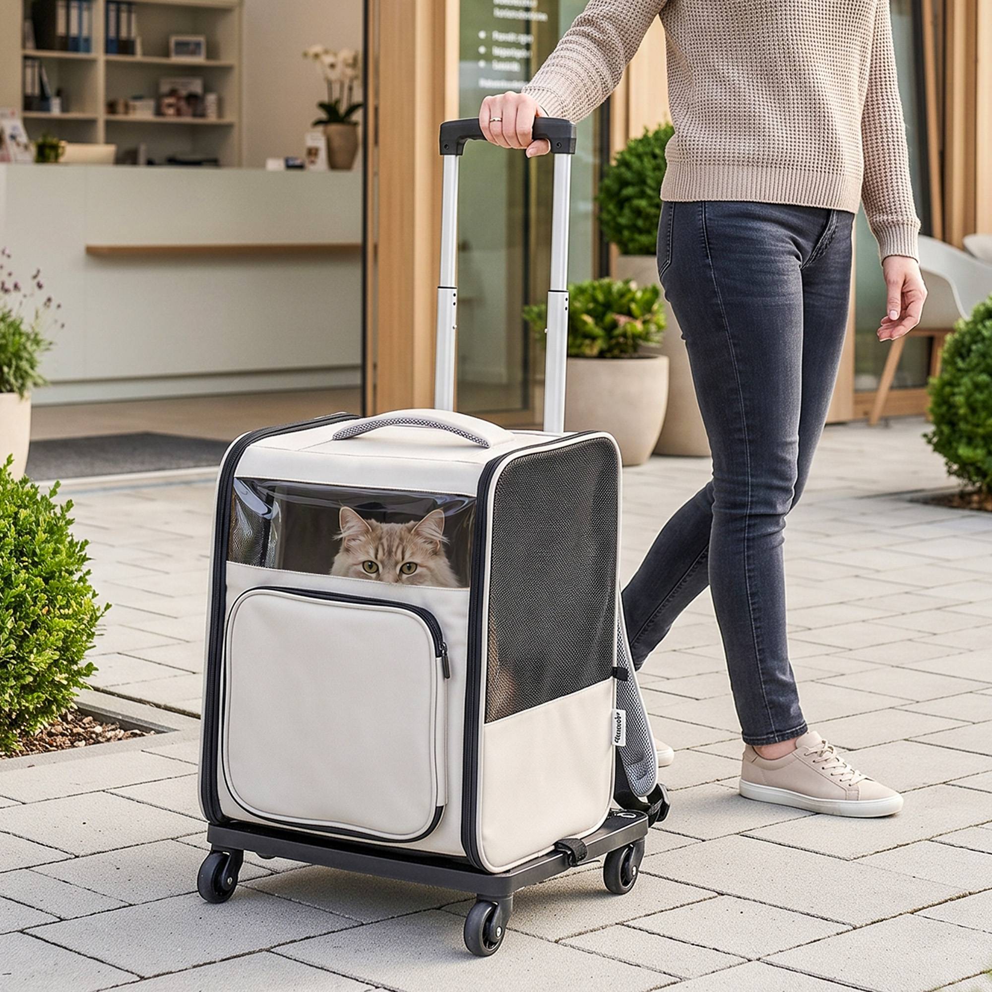 Sac transport animal roulettes pliable chien chat 5 kg, trolley respirant, gris - Image 10