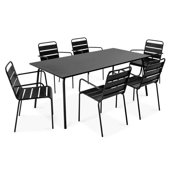 Oviala - Ensemble table de jardin et 6 fauteuils en métal noir Palavas - Oviala - Image 1