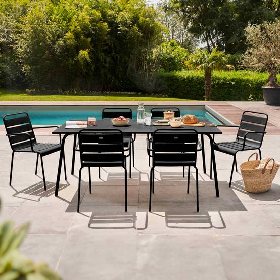 Oviala - Ensemble table de jardin et 6 fauteuils en métal noir Palavas - Oviala - Image 2