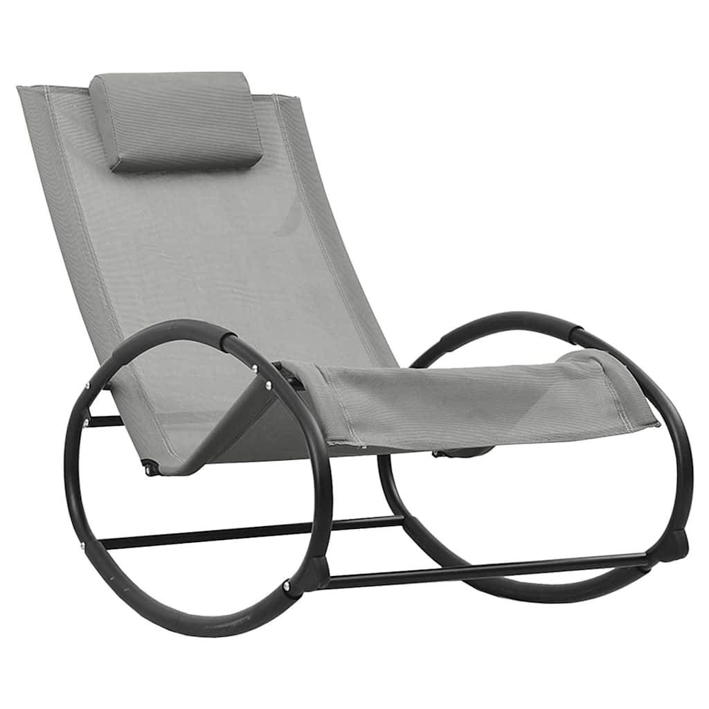 Chaise longue | Transat | Bain de soleil avec oreiller acier et textilène gris - Image 1