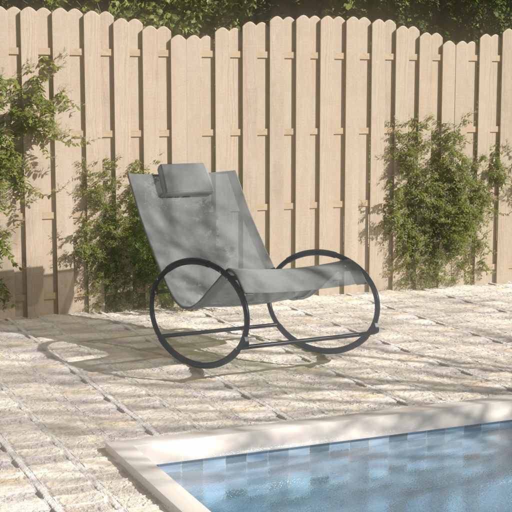 Chaise longue | Transat | Bain de soleil avec oreiller acier et textilène gris - Image 2