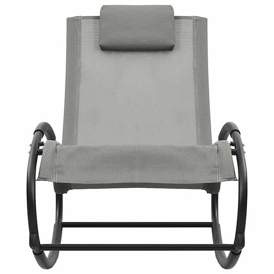 Chaise longue | Transat | Bain de soleil avec oreiller acier et textilène gris - Image 3