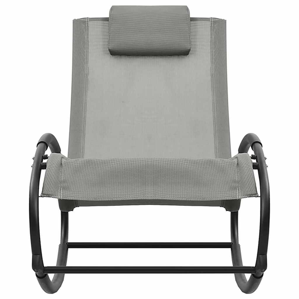 Chaise longue | Transat | Bain de soleil avec oreiller acier et textilène gris - Image 3