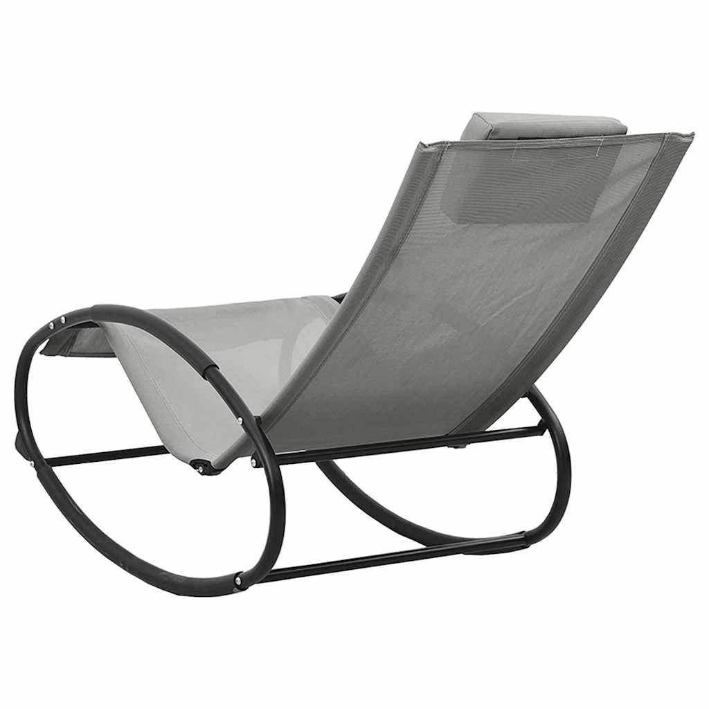 Chaise longue | Transat | Bain de soleil avec oreiller acier et textilène gris - Image 5