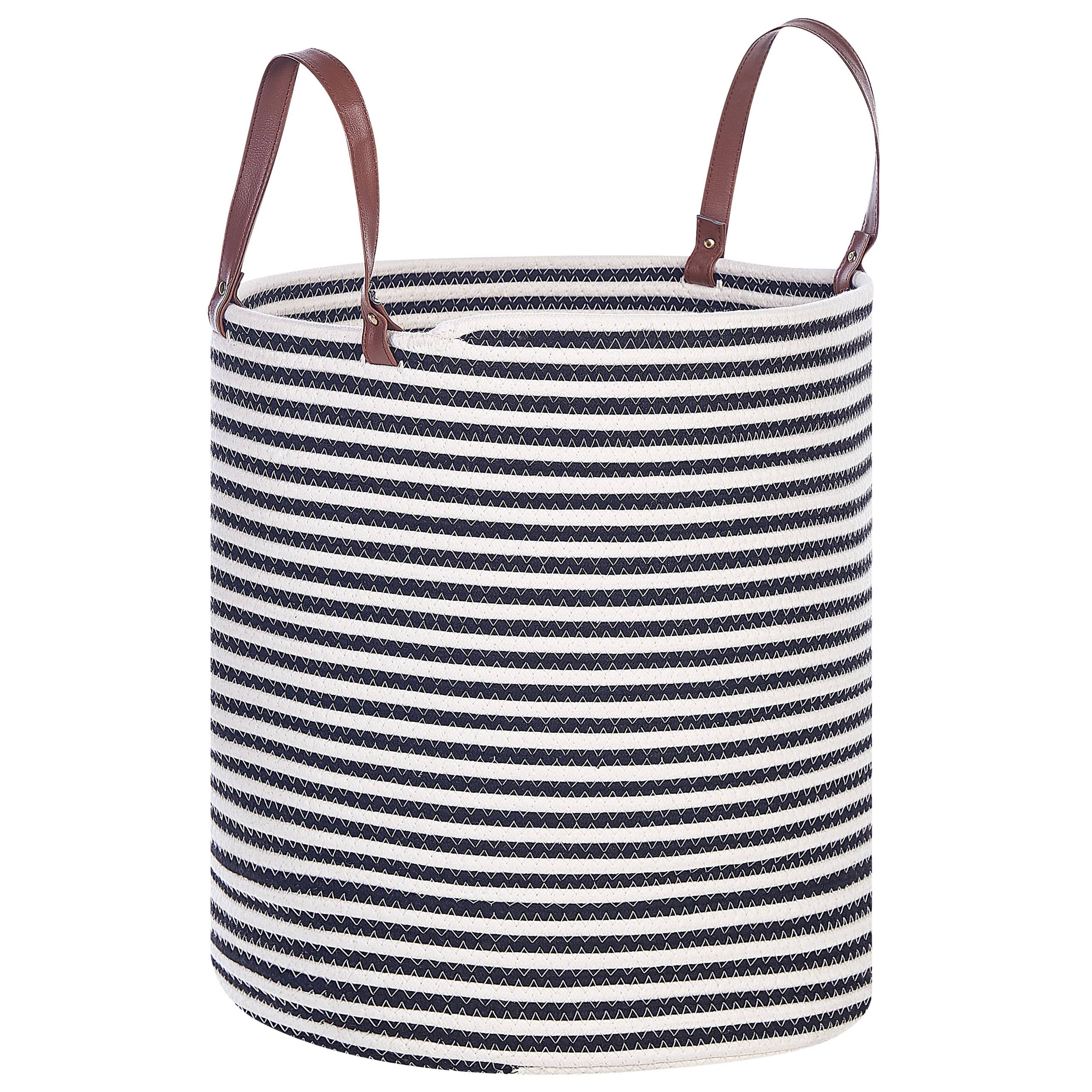 Panier Blanc et Noir en Coton avec Anses à Rayures Corbeille à Linge Rangement Spacieux pour Intérieur Pratique Style Boho - Image 1